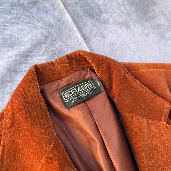 Women's Vintage 1970's Chaus Orange Velvet Retro Blazer Jacket Sz 13/14 Large - Picture 8 of 8